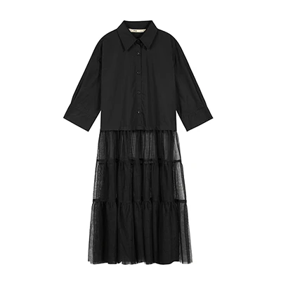 Black Samstree, женское летнее белое платье-рубашка, дизайн размера плюс, винтажные черные платья,, длинное платье из двух частей, больше размера, Vestidos - Цвет: Black