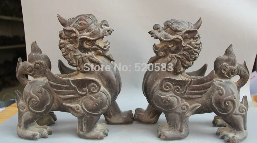 

11" China Feng Shui Bronze Fly Unicorn Beast Pi Xiu Exorcise Evil Spirits Statue