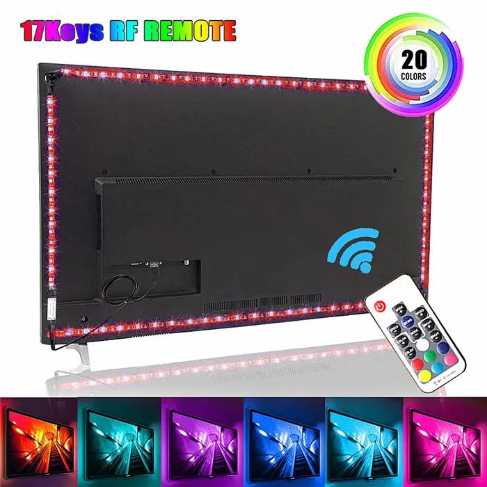 

RGB USB LED Strip Light DC5V RGB 5050 1M/2M/3M Dimmable Ribbon LED TV Background Lighting 17Keys Remote RF Flex Tape Neon Light