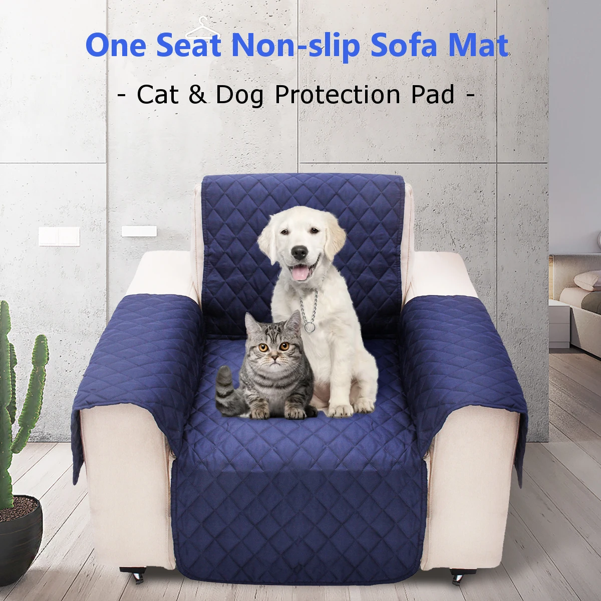 

1 Seat Pet Sofa Couch Protector Cover Removable + Strap Waterproof Dark Blue