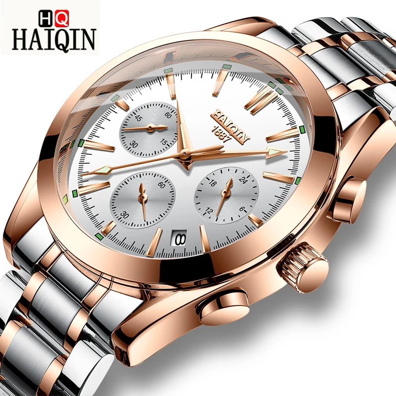 

HAIQIN New Mens Business Watch Top Brand Luxury Waterproof 24 hour Date Quartz Watches Man Stainless Steel Sport Wrist Watch Men