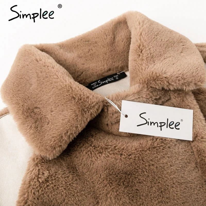 Simplee Elegant faux fur coat Women 2018 Autumn winter warm soft zipper fur jacket Female plush overcoat casual outwear
