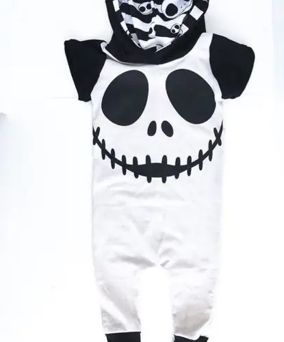 Newborn Baby Boy Clothes Halloween Costume Ghost Hooded Romper Short Sleeve Outfits Sunsuit Clothes