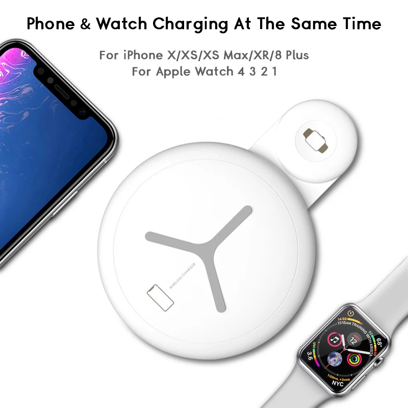 2 в 1 10 Вт QI Беспроводной Зарядное устройство для iPhone X XS Max XR 8 быстрых Зарядное устройство для наручных часов Apple Watch двойной катушки зарядного устройства для samsung S9 S10