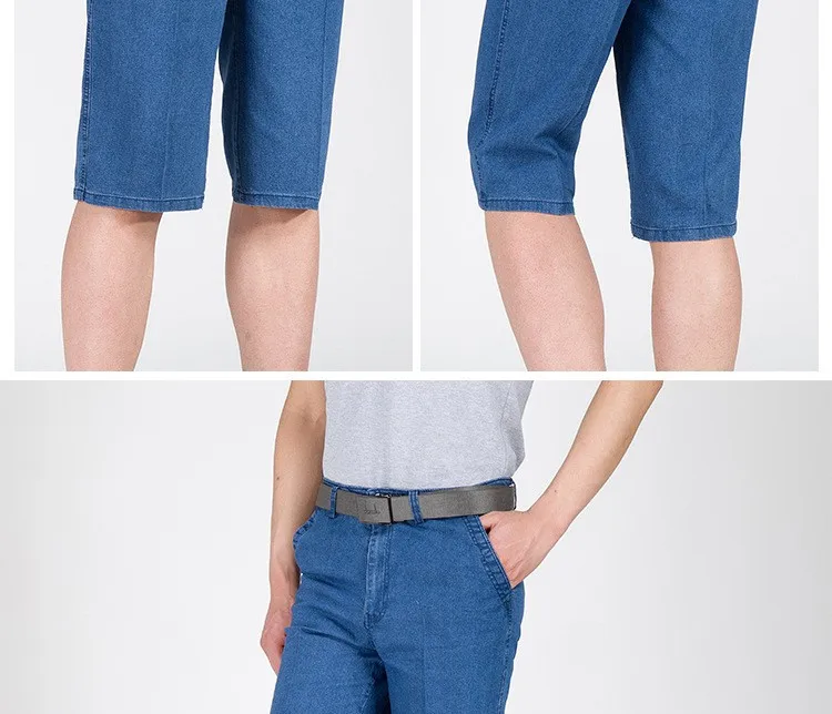 Горячие модные летние мужские джинсы прямые капри джинсовые комбинезоны байкерские свободные синие мужские джинсовые Короткие Брюки homme плюс размер 29-40