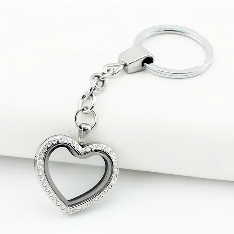 5pcs/lot Free Shipping Heart Floating Locket Keychains With Rhinestones