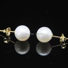 Натуральный круглый 8-9 мм Белый AAA+ жемчужные серьги-гвоздики стерлингового серебра 925 пробы