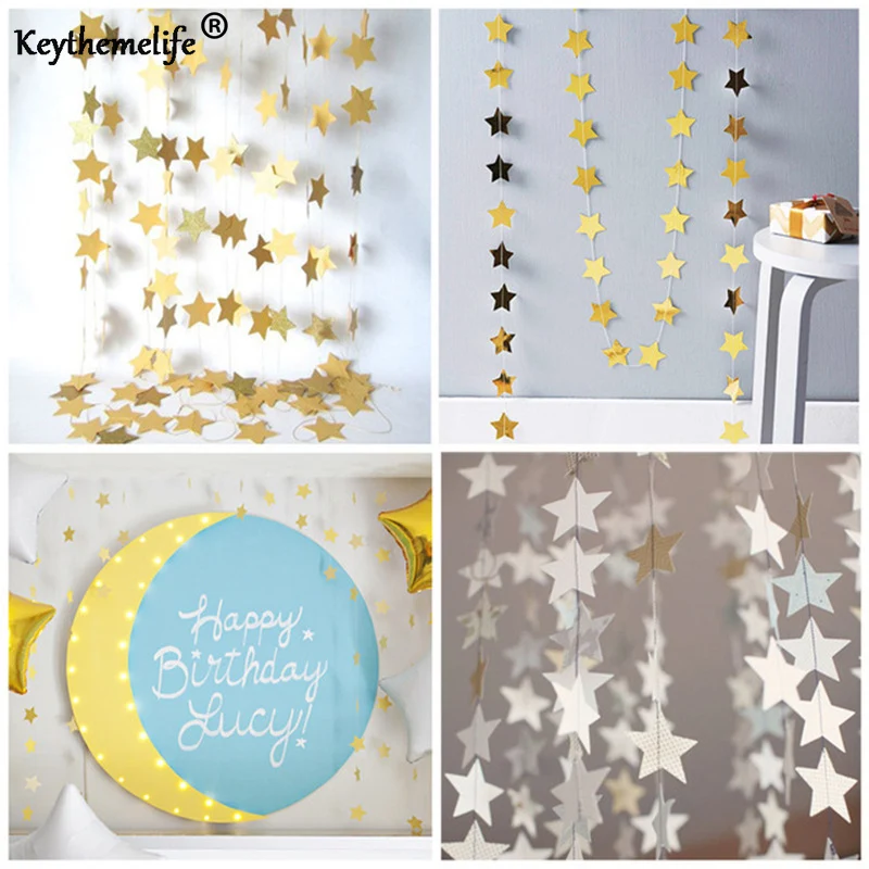 Party Supplies 4m Bunting Hanging Paper Star Garlands Diy Birthday