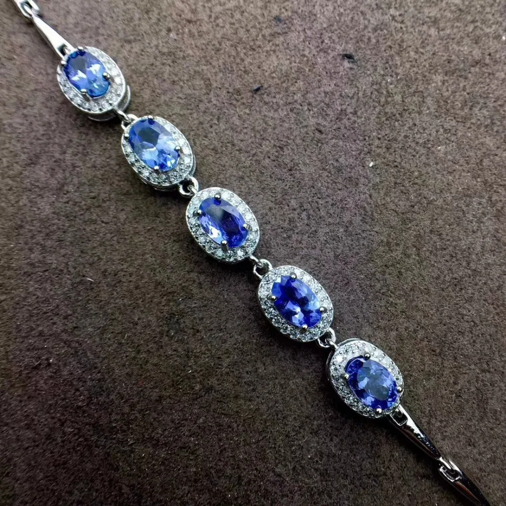 Bracelet de pierres précieuses tanzanite bleu naturel Bracelet de pierres précieuses naturelles 925