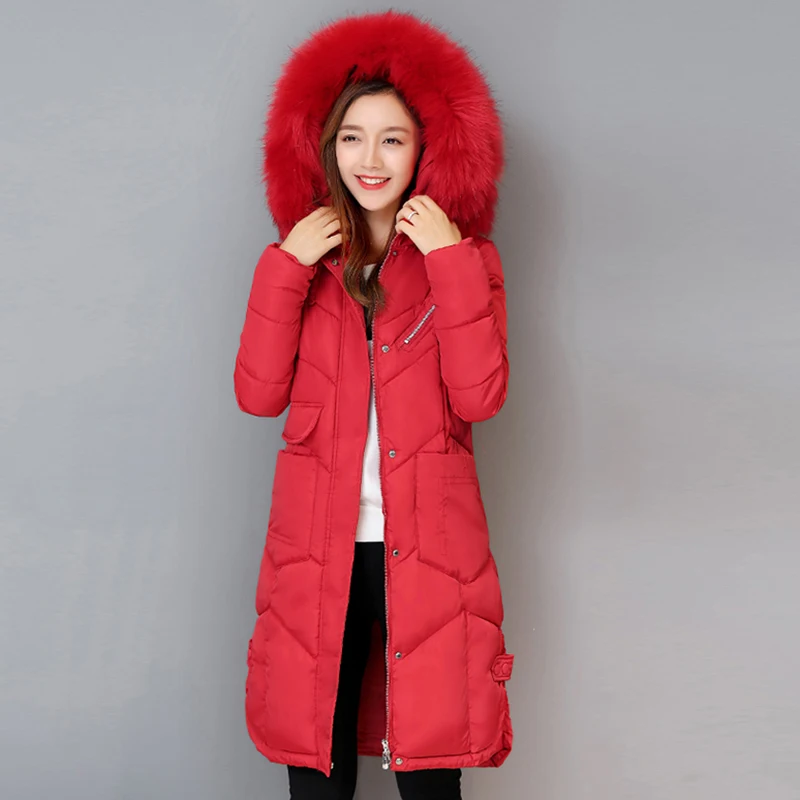 Avec Manteau army Parkas Solide Green gris Femmes 2017 Fermeture Coton Mince Plus lavande Noir Chaud Qh0596 Taille Pour marine Épais Fourrure Veste Couleur rouge À Capuchon Hiver Éclair Matelassée Bleu Longue La Xq55w74F