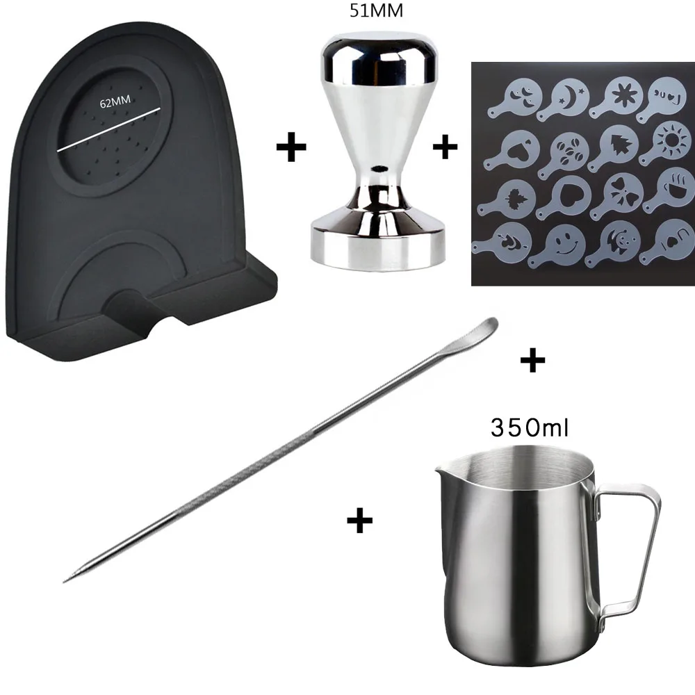 

Silicone Coffee Tamper Mat Stainless Steel Handle Ear Cup Milk Jug Pull Flower Cafe Foam Spray Template Stainless Coffee Tamper