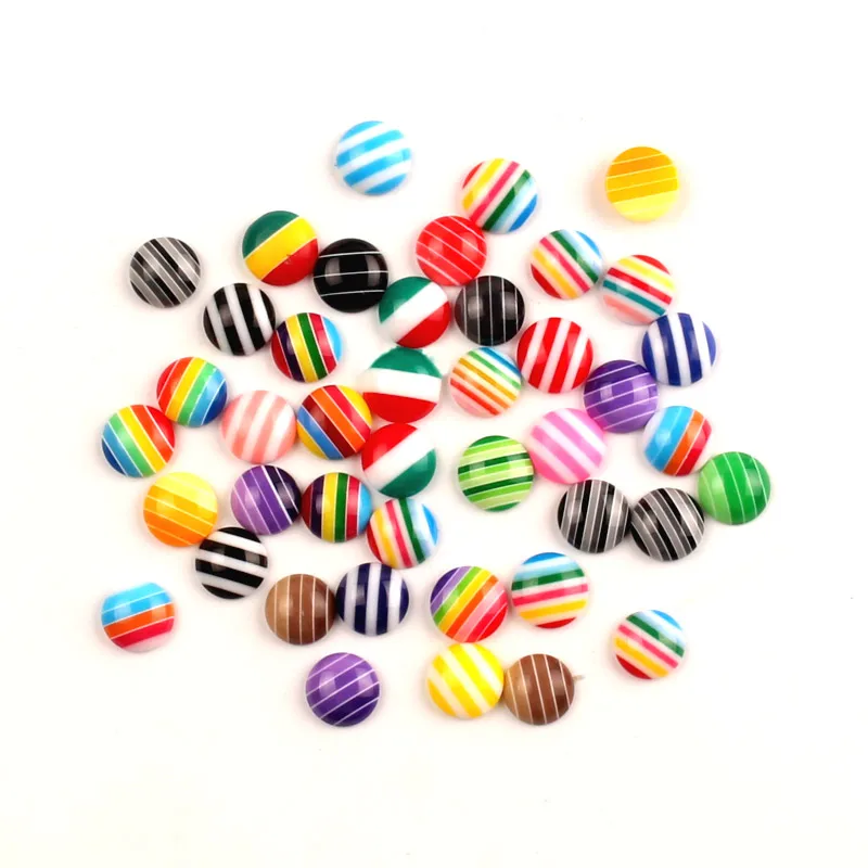 

200Pcs Mixed 10mm Round Stripe Resin Decoration Crafts Flatback Cabochon Embellishments For Scrapbooking Diy Accessories