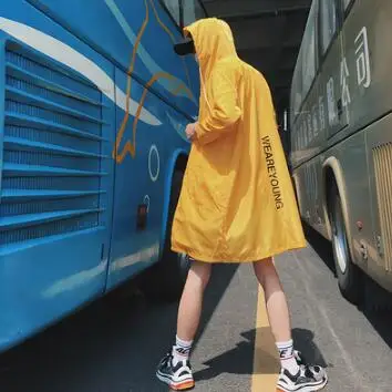 Мужской летний тонкий длинный плащ с капюшоном, Солнцезащитная ветровка, Мужская винтажная уличная хип-хоп панк длинная куртка cardiagn, 6 цветов - Цвет: Цвет: желтый