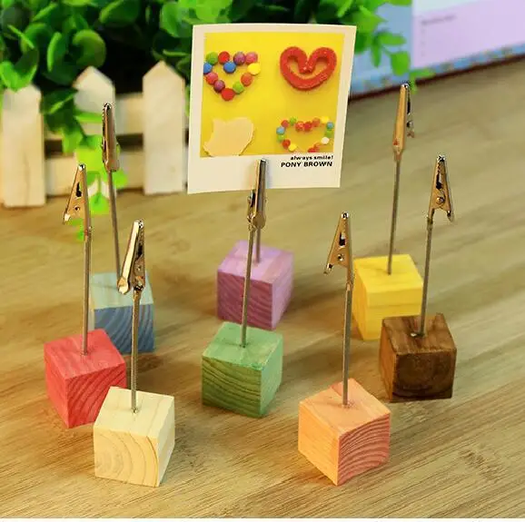 

Colorful Square Wooden Card Holder , Wood Photo holder , Name Card Holder as Message Card Clip for Home