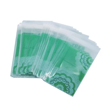 

100pcs/lot Kawaii Green Lace PlasticTransparent Small Bag Self-adhesive DIY Gift Food Packing Bag 7*10cm