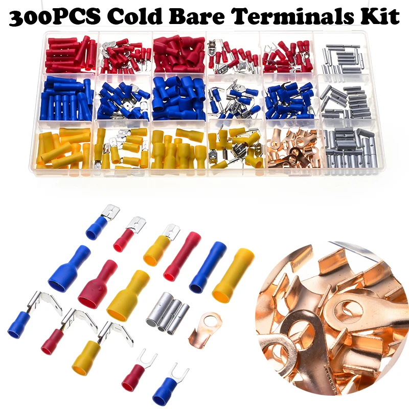 300PCS Insulated Cable Wire Crimp Terminals Set Assorted PVC Electrical