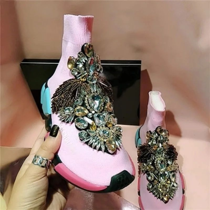 Haute Noir Station Coréenne Strass orange Nouveau bottom Épais Baita Chaussures Gland Aider La rose Tricot Loisirs De Stretch Chaussettes Version Européenne wr1wa
