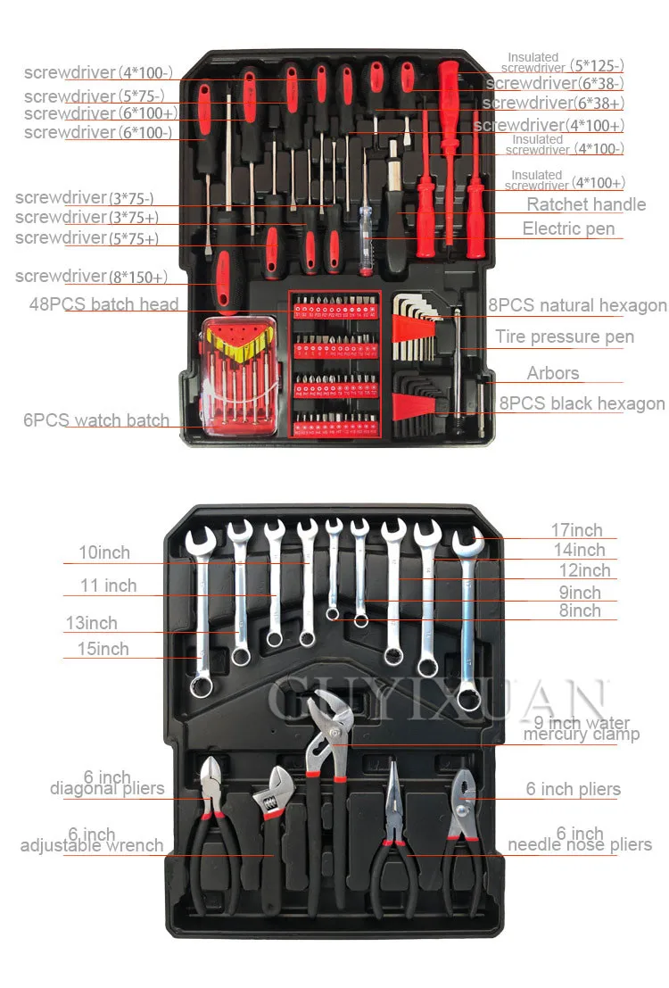 217 коммерческие бытовые Рычажные инструменты ручной набор инструментов гаечный ключ набор отверток