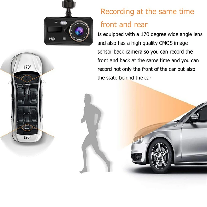 1080P HD Автомобильный видеорегистратор Камера Двойной объектив видео Регистраторы DVR 4 дюйма Сенсорный экран Передняя камера заднего вида Камера автомобиля Камера радар зеркало детектор