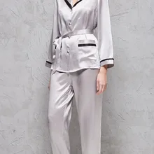 Шелковый Пижамный Костюм женский комплект из 2 предметов шелк тутового шелка высокого класса мебель с длинными рукавами брюки