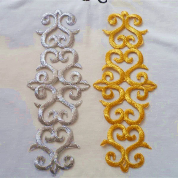 

7*20cm Golden Silvery Stickers Iron On Patch Applique Embroidered Fabric Patches For Clothing Dancing Wedding Decoration Dress
