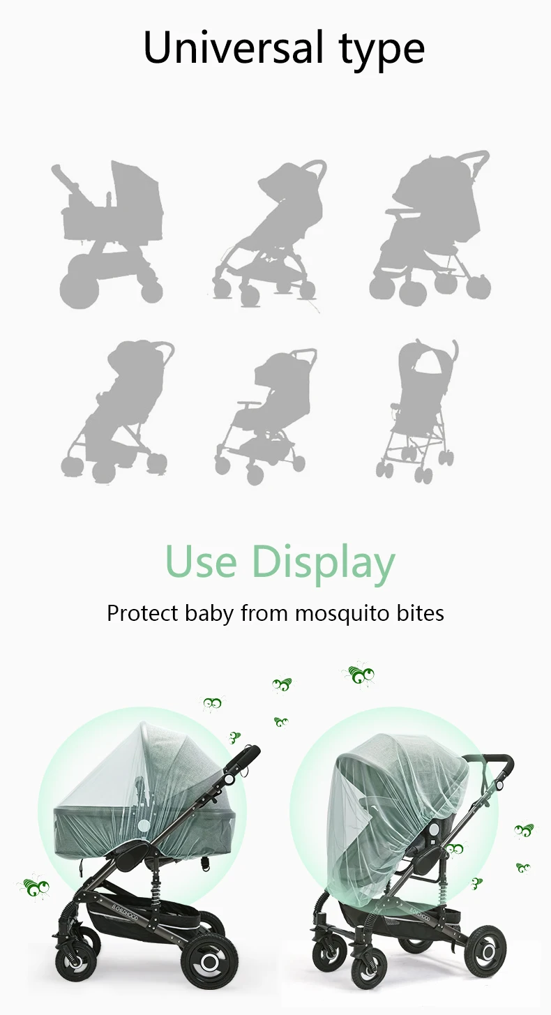 High Quality  Baby Stroller Mosquito Net Insect Net Buggy Crib Netting Baby Pushchair Full Cover Netting baby stroller accessories set