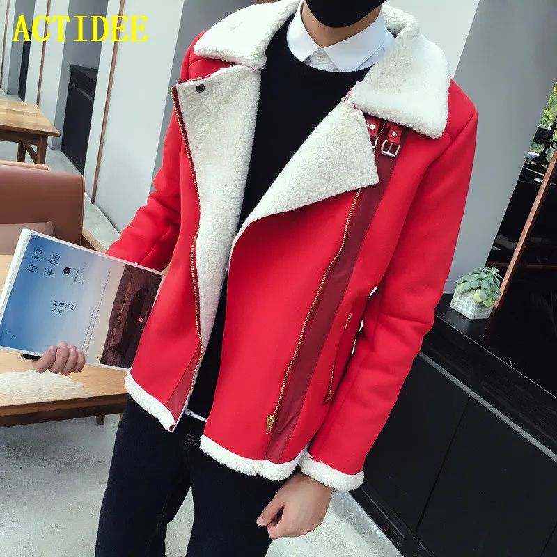 2017 New Korean Slim Fit Winter Coat Fleece Velvet Jacket Men Lamb Wool ...