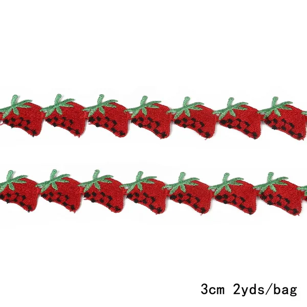 2 ярда/лот полиэстер вышитые фрукты серии кружевная отделка Свадебные DIY кружева ленты Швейные аксессуары ручной работы принадлежности ремесла - Цвет: Strawberry  3cm