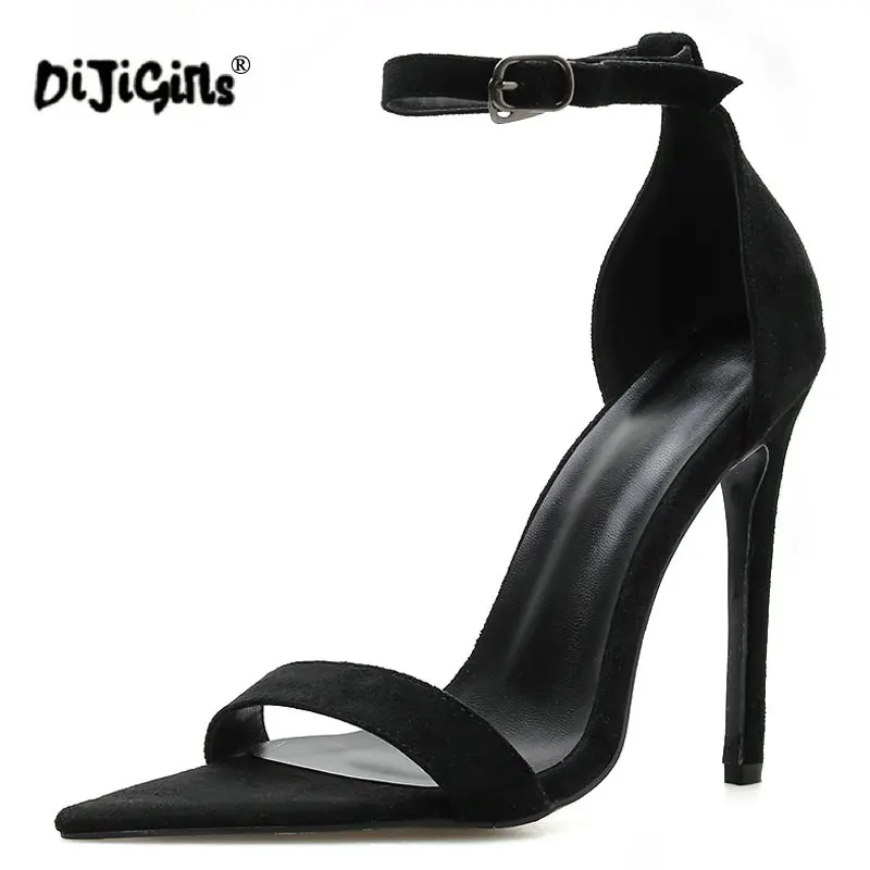

Dropship New 2019 Summer Fashion PU Women's Shoes Ladies Sandals Open Toe Buckle Strap Concise Thin Heels Pumps High Heels black