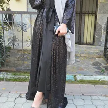 Мусульманский Блестящий кардиган «абайя» вечерние платья макси длинный халат Платья Туника кимоно Ближний Восток Рамадан Арабский исламский молитва одежда