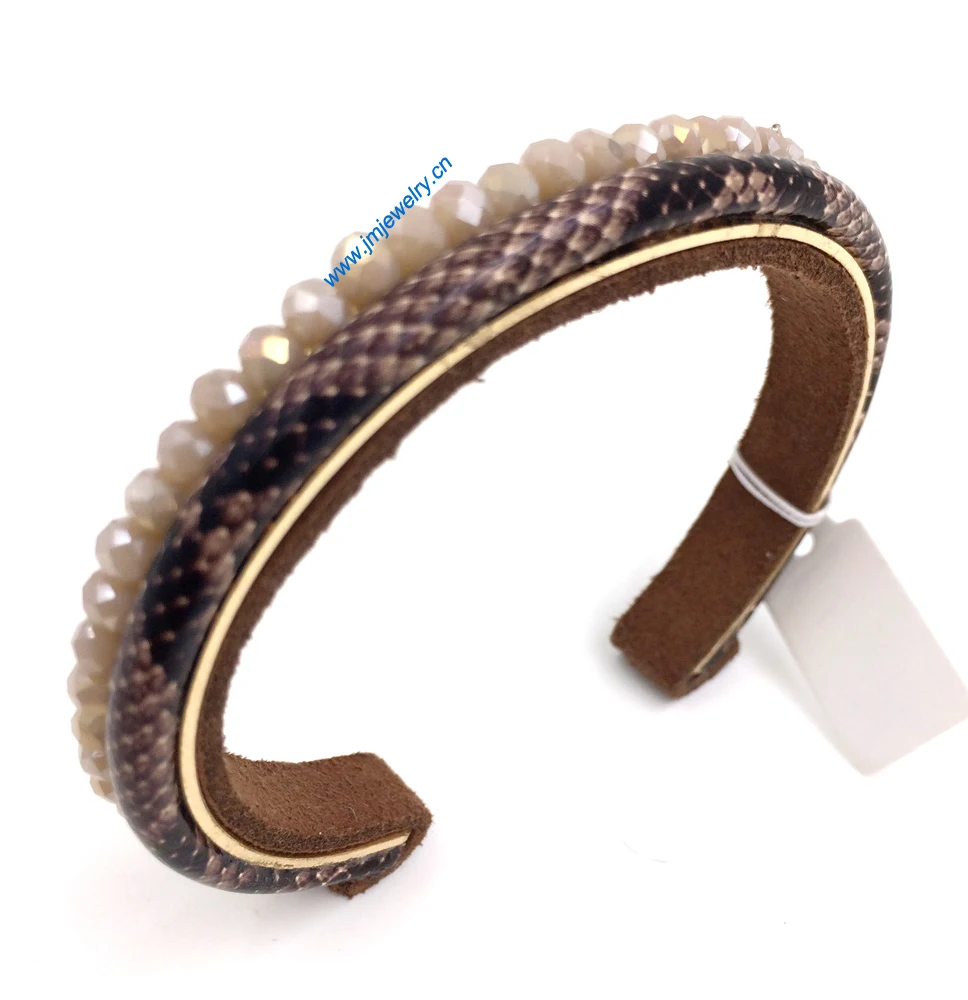 New fashion handmade Jewelry Suppliers crystal beaded leather bracelet for womenbracelets for