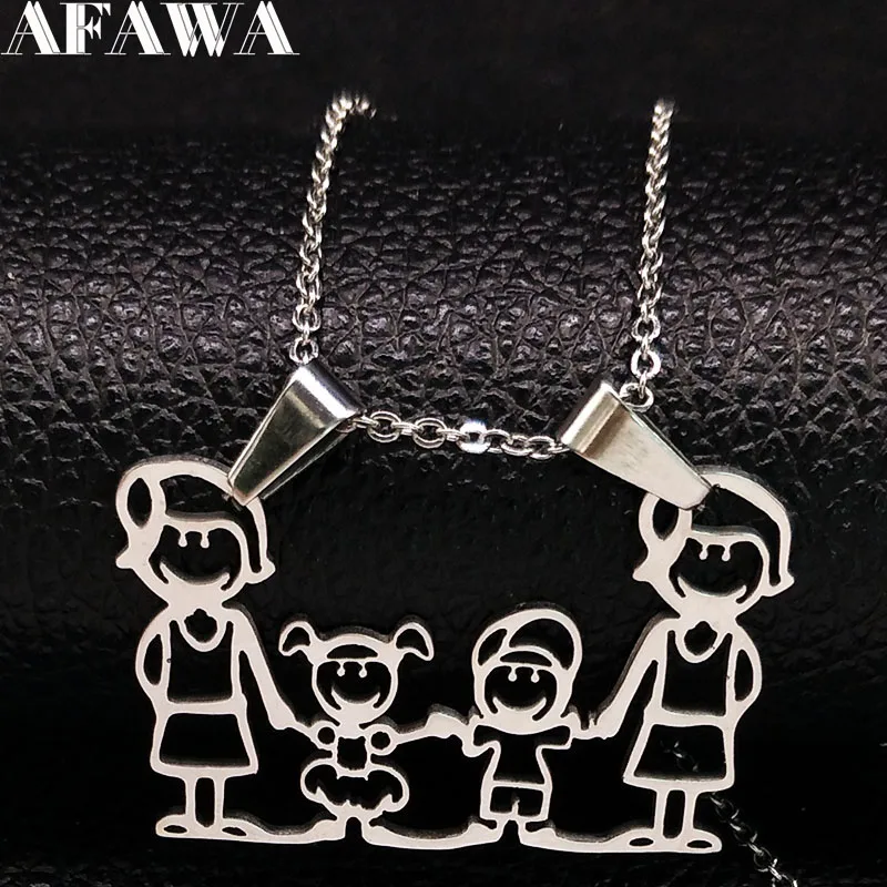 

2018 Famliy Two Mother Stainless Steel Chain Necklaces for Women Silver Color Necklace Jewelry acero inoxidable joyeria N1864