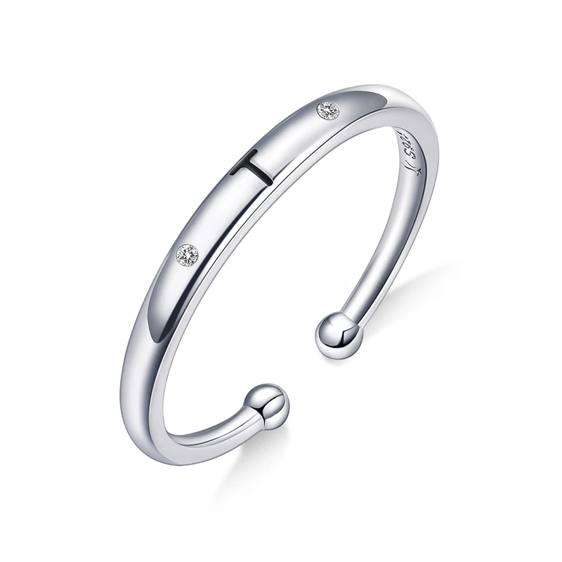 Женские кольца BISAER, 925 пробы серебряная буква A-Z, регулируемые кольца на палец, женские открытые кольца, свадебные ювелирные изделия ECR544 - Цвет основного камня: T