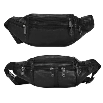 

Hot Sale Leather Zip Pockets Classic Casual Walk Travel Fanny Waist Pack Bag Hip Belt Men Women Pouch Purse