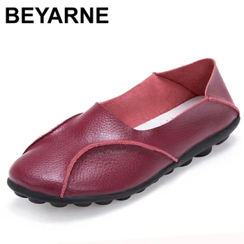 

BEYARNELarge size 35-44 Flat shoes for women Sewing Fashion Leather womens shoes ComfortableHard-wearing Ladies flats shoesE021