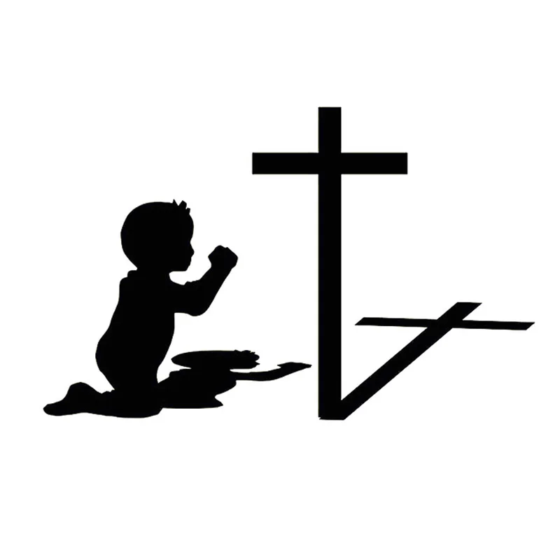 

16*10CM Children In Prayer Cross Car Stickers Decals Motorcycle Accessories Car Styling Black/Silver C2-0246