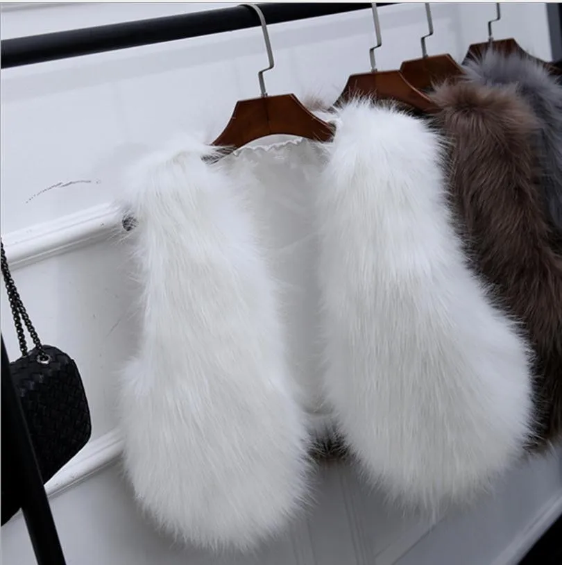 Comprar Nuevo chaleco de piel de zorro peluda para mujer sección corta Chaleco de piel de imitación primavera Otoño Invierno pequeños chalecos femeninos K1134