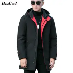 Горячая мода зима большой натуральная с капюшоном Пуховики на гусином пуху Для мужчин теплые высокое качество вниз пальто мужской