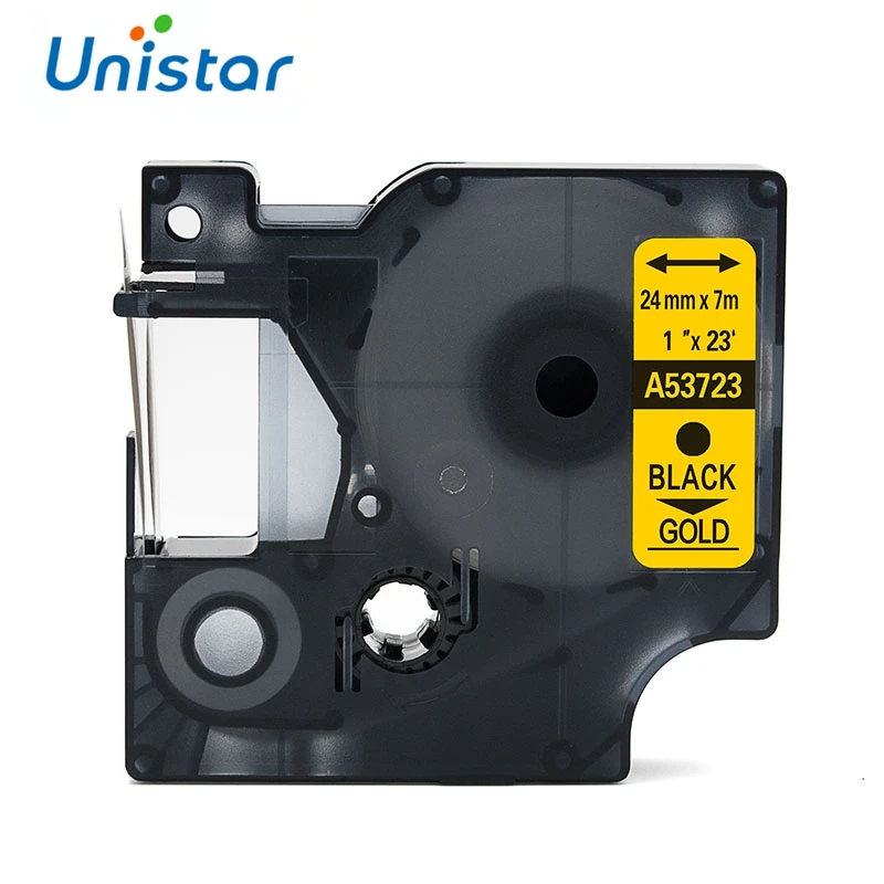 Unistar 53723 Совместимость для DYMO D1 этикетки ленты 53723 черный на золото кассета маркировка 1 дюйм х 23 фута картриджи 24 мм Label maker