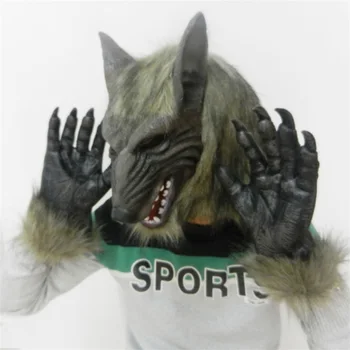 

2018 Scary Wolf Mask With Gloves Creepy Halloween Costume Fur Mane Latex Realistic Horror Devil Masks Masquerade Props Cosplay