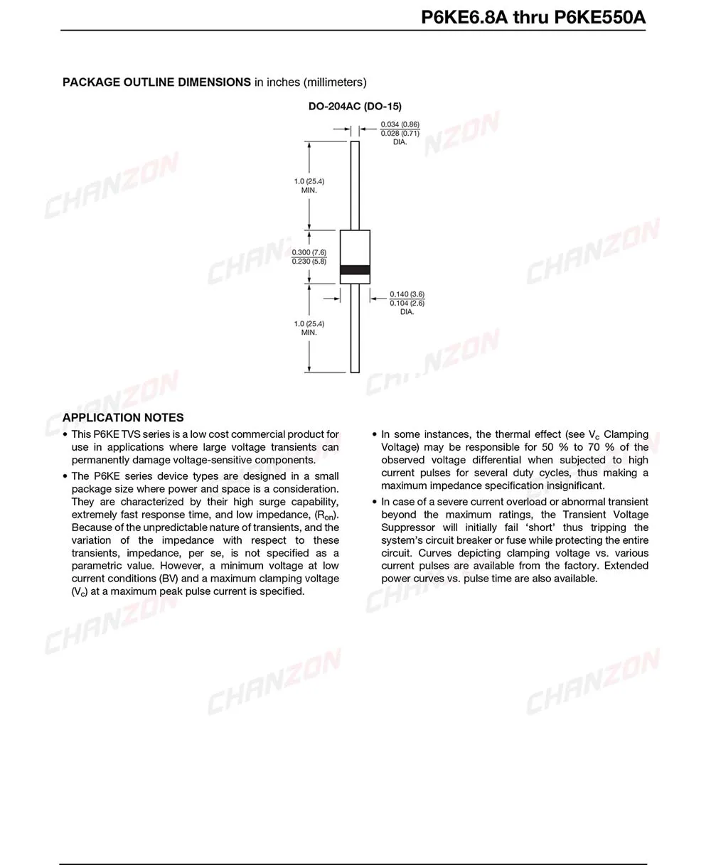 50 шт.) tvs-диоды P6KE15A P6KE15 600 W 15 V DO-15(DO-204AC) осевой однонаправленный канал 600 ватт 15 вольт