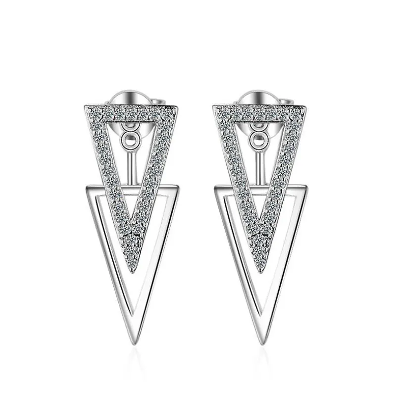 Anenjery новые модные серебряные 925 ювелирные изделия микро CZ Циркон двойной треугольник геометрические Висячие серьги для женщин Oorbellen S-E284 - Окраска металла: Silver