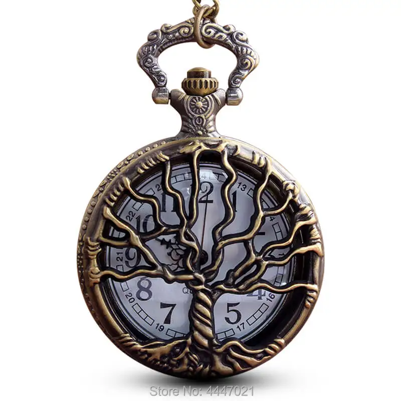 Древо жизни цепочки для карманных часов ожерелье полые кварцевые карманные часы стимпанк часы для мужчин и женщин Подарки reloj de bolsillo