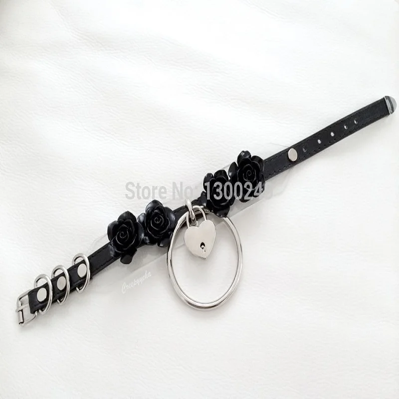 

Hot Dark Round & Sweet heart LOCK & KEY Rivet & flower Necklaces Faux leather 100% handmade punk Necklace free shipping