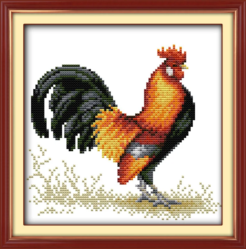 

Golden Chicken crowing Printed on Canvas DMC Counted Chinese Cross Stitch Kits printed Cross-stitch set Embroidery Needlework