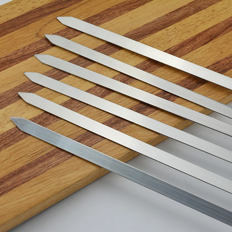 6pcs 45cm/17.5'' Stainless Steel Long BBQ Skewers Flat Meat Sticks Outdoor Barbecue Roasting Skewers BBQ Grill Tool
