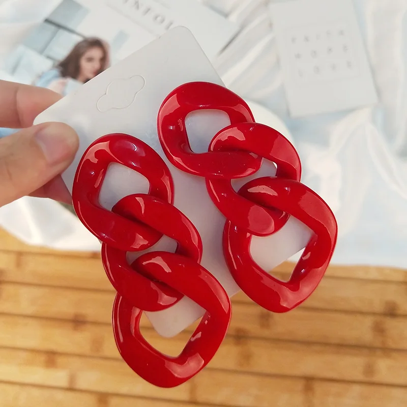 Vintage Fashion Resin Earrings for Women Big Long Geometric Chain Acrylic Drop Earring for Girls Party Gifts Simple Jewelry (4)