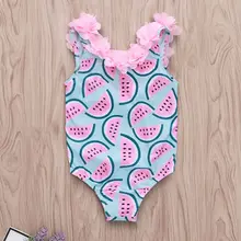 Children Kids Cute Swimsuit Watermelon Fruit Printing Petals Lace Swimsuits Seaside Swimming Pool Clothes Suit