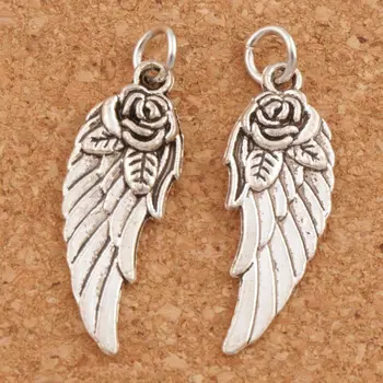 

Angel Wing w Rose Spacer Charm Beads 30.3x10.7mm 100pcs zinc alloy Pendants Handmade Jewelry DIY T1625