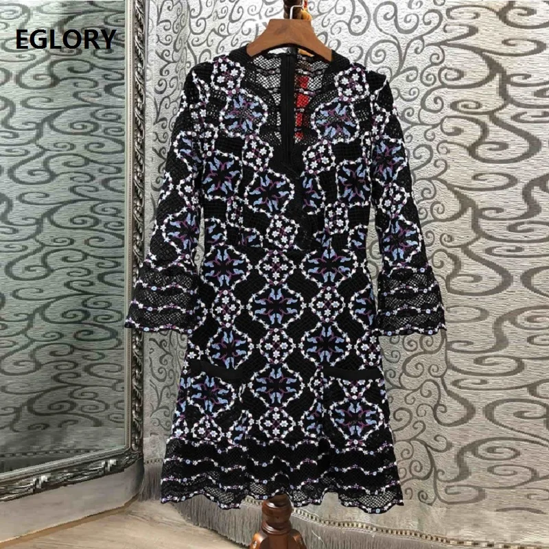 Women's Clothing Dresses 2019 Summer Fashion Party Events Dresses Women V-Neck Allover Exquisite Embroidery Dress Vestidos Festa
